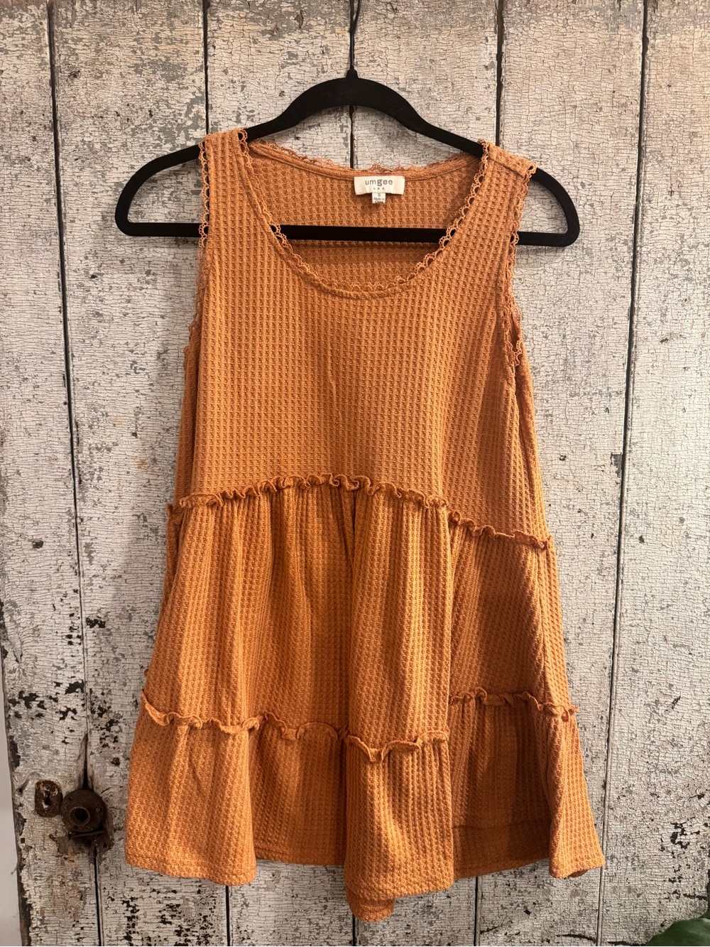 Umgee Mustard Tiered Waffle Knit Tank Top